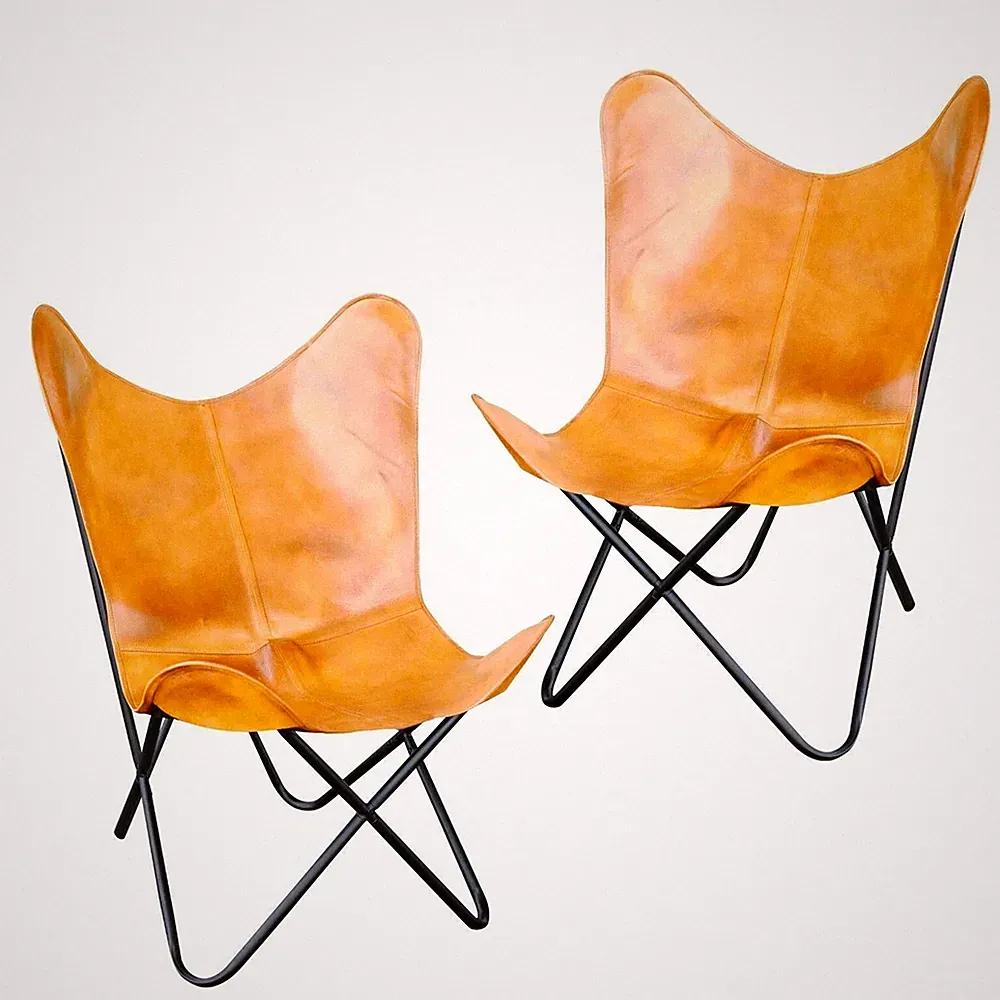 2Pcs Leather Butterfly Accent Chair Super Relaxing Folding Frame Living Room Plw