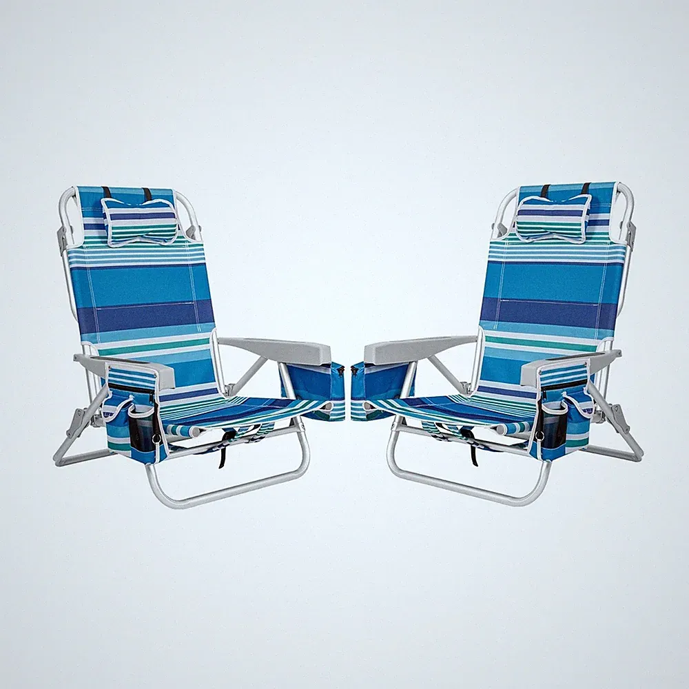 2Pk Aluminum Extra Wide 5-Position Lay Flat Folding Backpack Beach Chairs for...