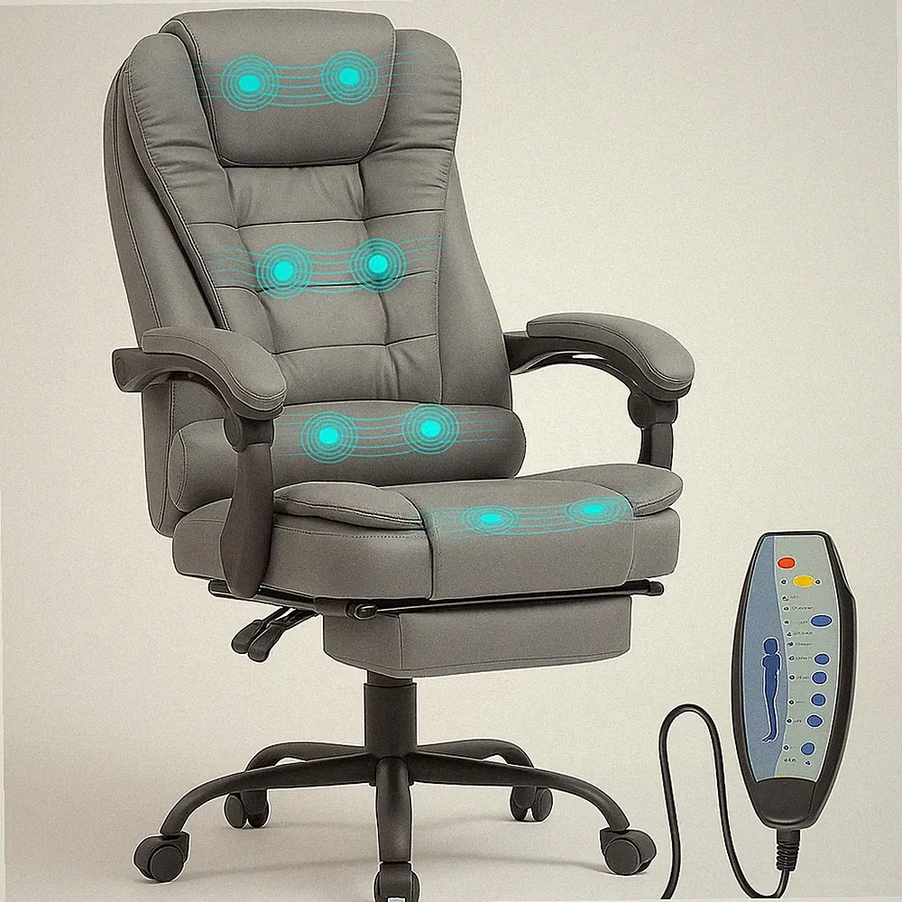 8 PointMassage Office Gaming Computer Desk Swivel Recliner Chair LeatherFootrest