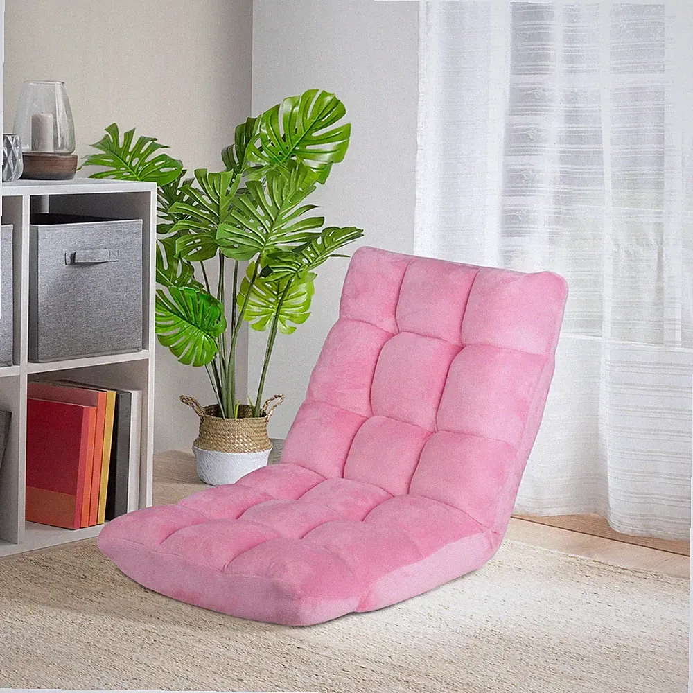 Adjustable Floor Chair Folding Sofa w/ Back Support Gaming Chair for Relax Pink