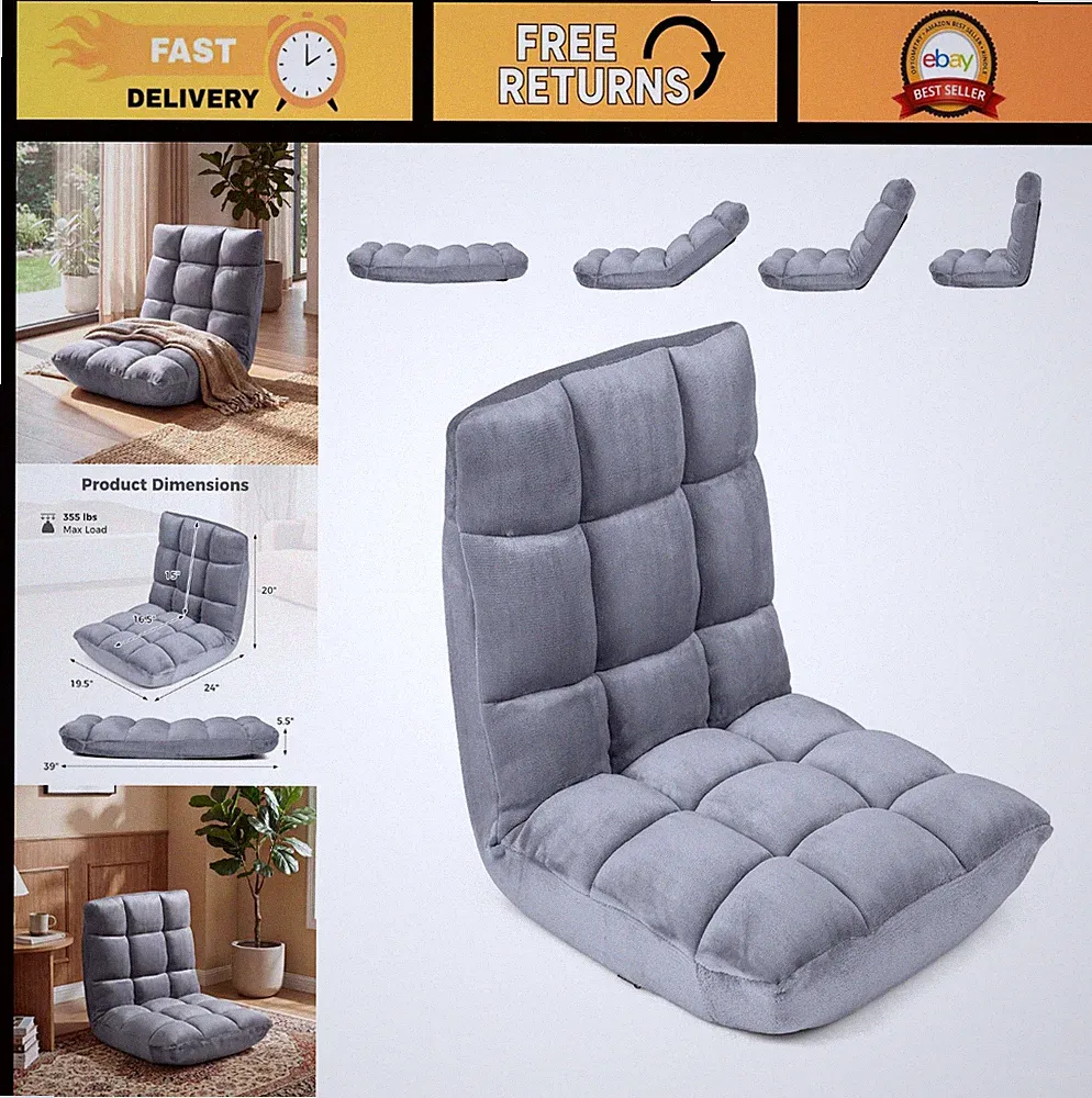 Adjustable Floor Chair for Gaming & Lounging, 14-Position Recliner, Back Support