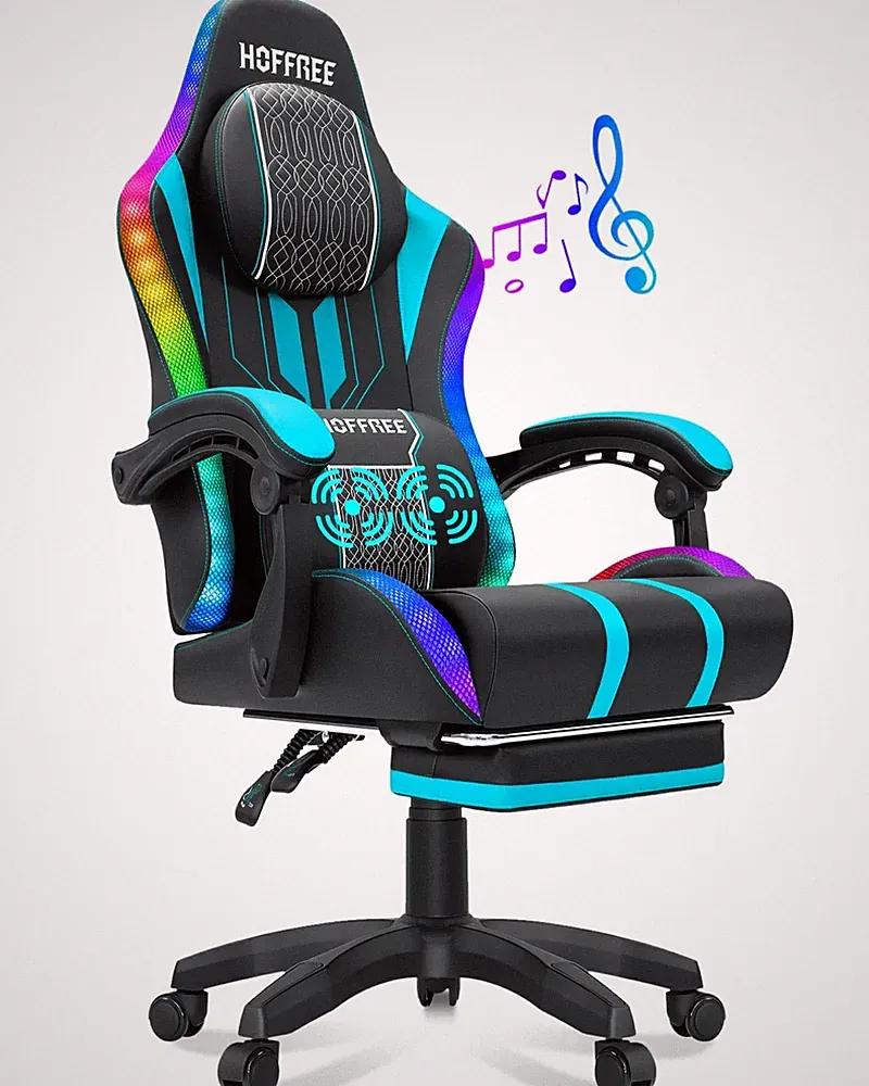 Big & Tall Gaming Chair with Speakers and RGB Lights, Gamer Chair with Footres