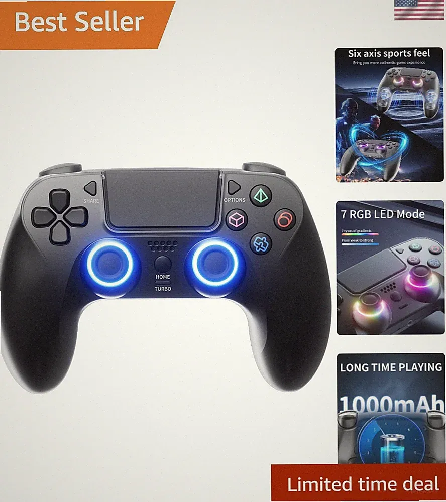 Black Wireless Controller for PS5/PC with RGB Lighting & Haptic Feedback