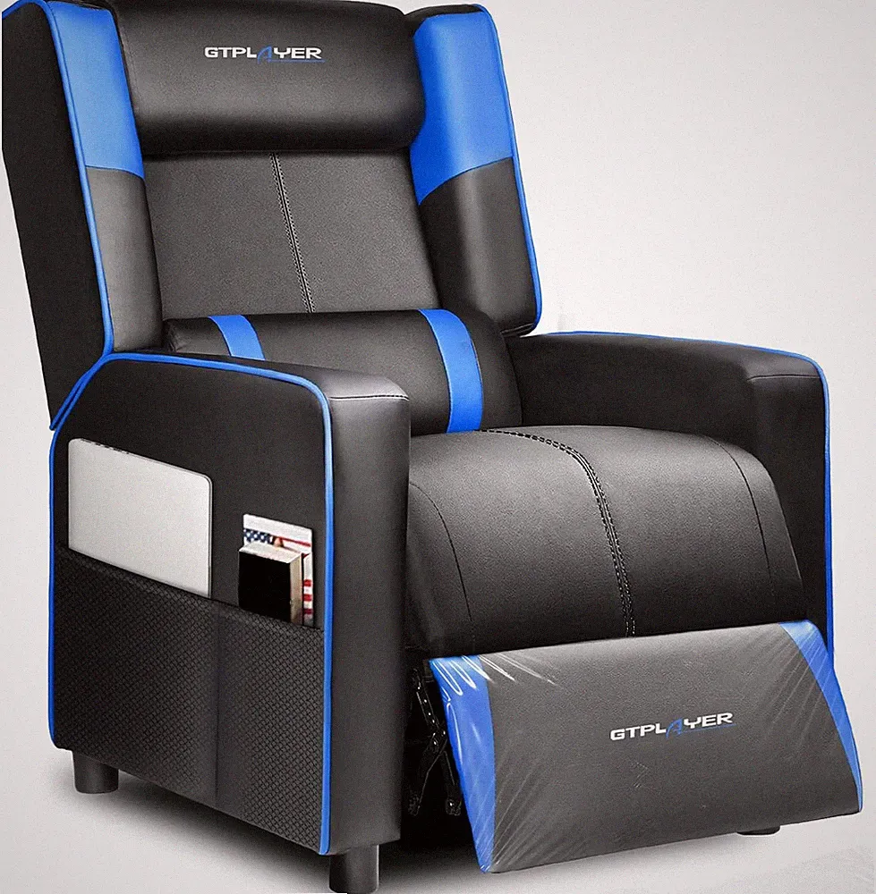 Ergonomic Blue Gaming Recliner Chair for Living Room & Home Theater