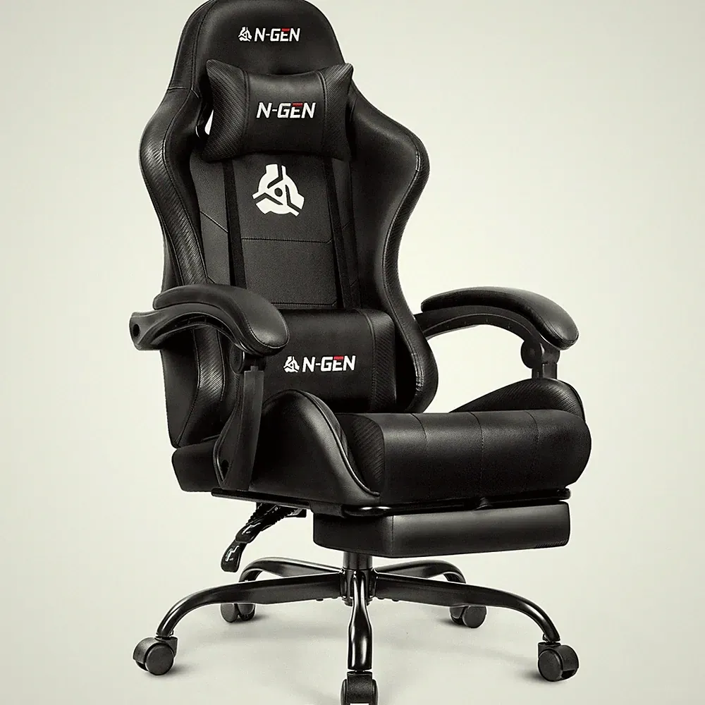 Gaming Chair High Back Recliner Lumbar Support Footrest Adjustable Black N-GEN