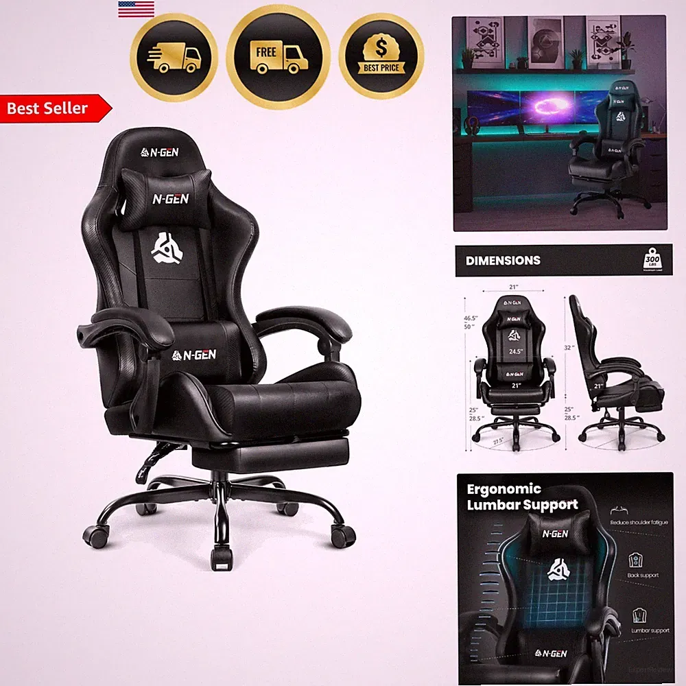 Gaming Chair with Footrest Lumbar Support for Home Office High Back Recliner...