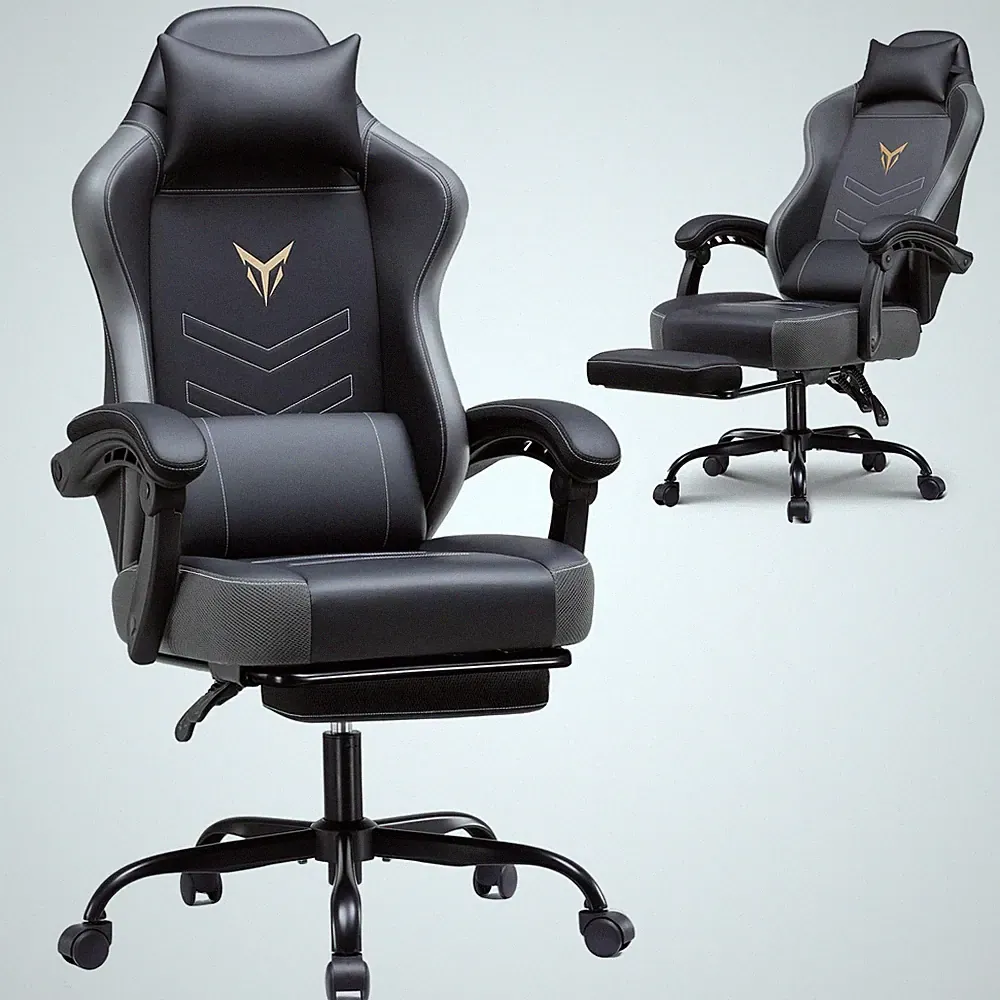 Gaming Chair with Footrest, Recliner Chair with Headrest & Lumbar Support, Li...