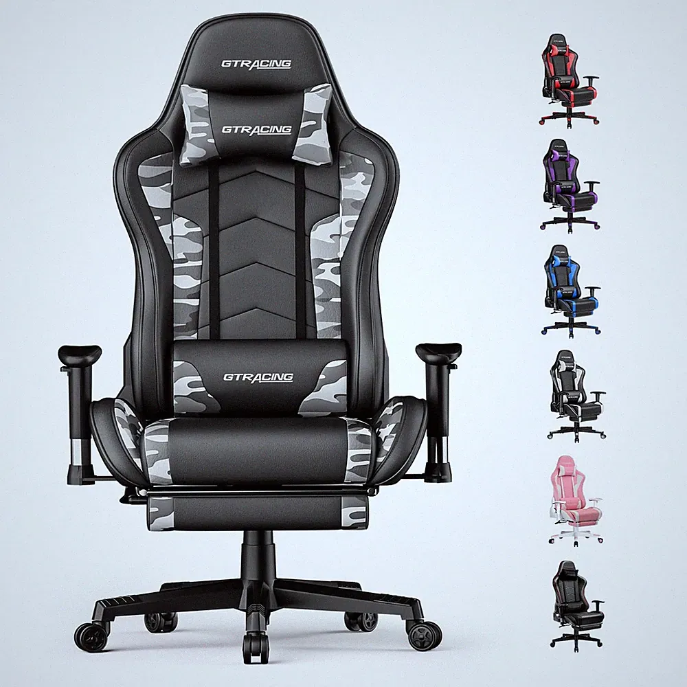 Gaming Chair with Footrest Speakers Video Game Chair Bluetooth Music Heavy Du...