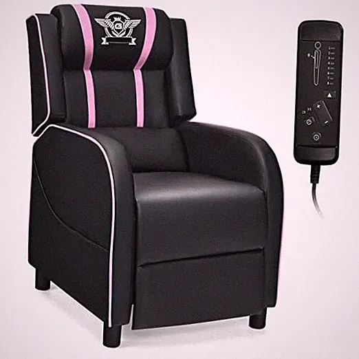 Gaming Recliner Chair, Adjustable Massage Gaming Chairs for Adults, Pink