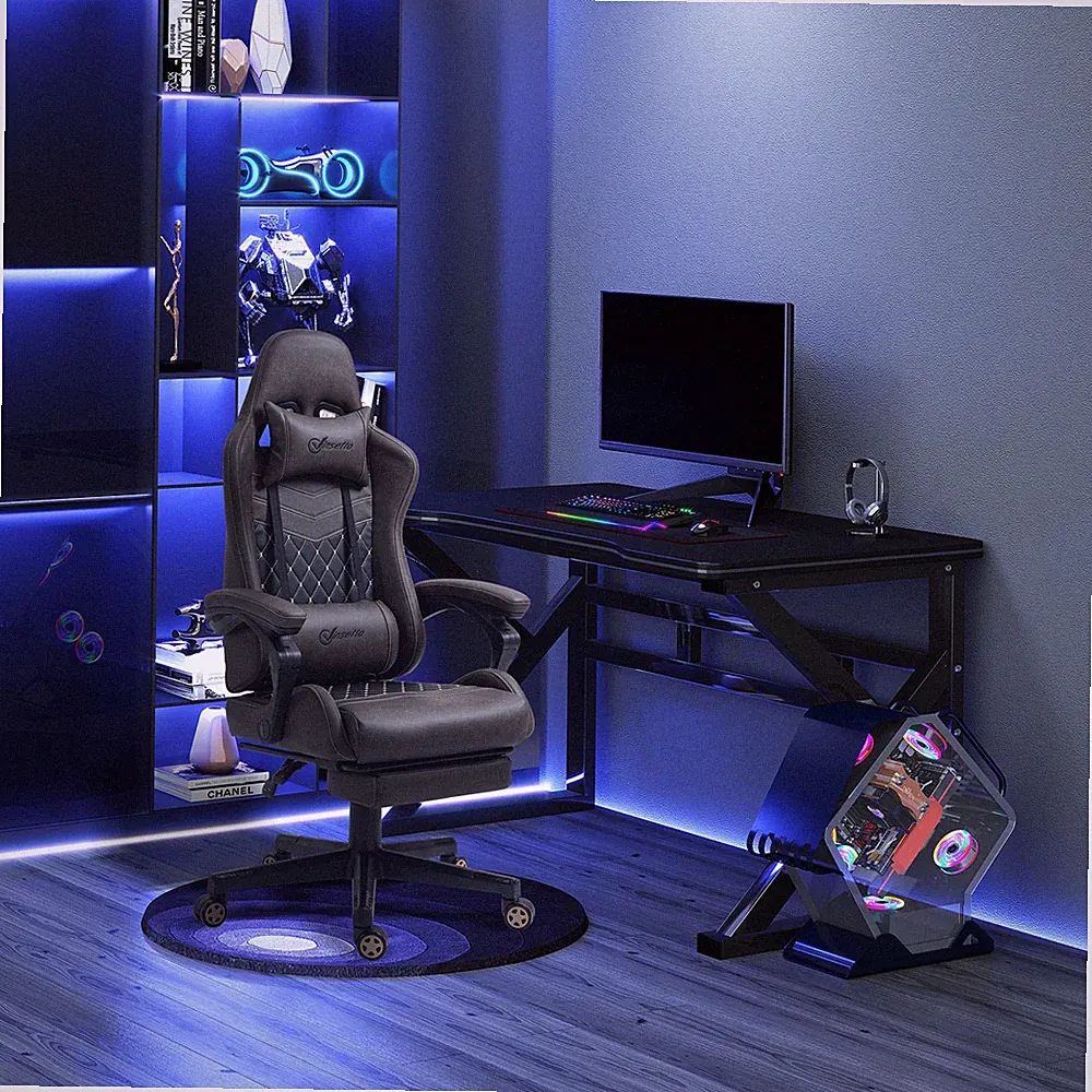 Height Adjustable Gaming Chair Racing Office Recliner w/ Footrest Brown