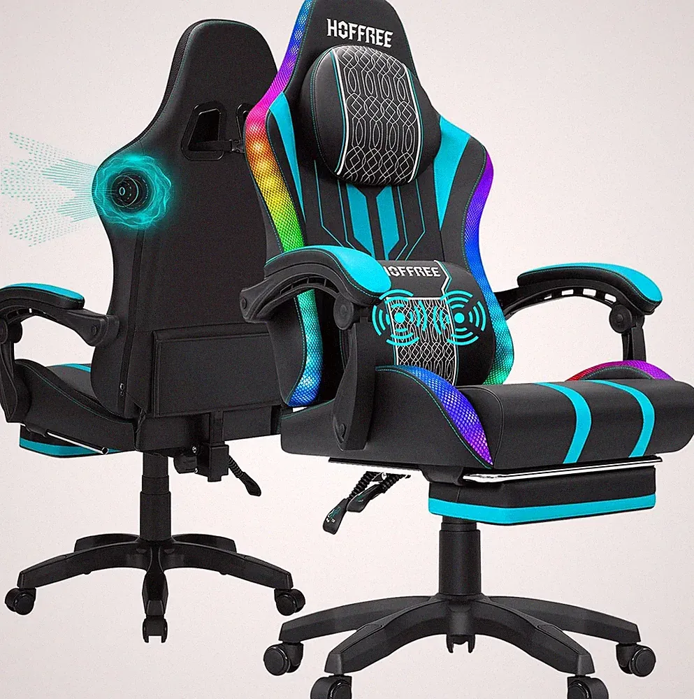 Led Gaming Chair with Speakers and Massage Video Game Chair with footrest