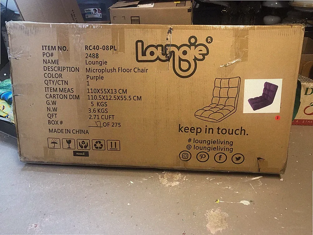 Loungie Folding Gaming Chair Floor Recliner Micro plush Purple Quilted NIB