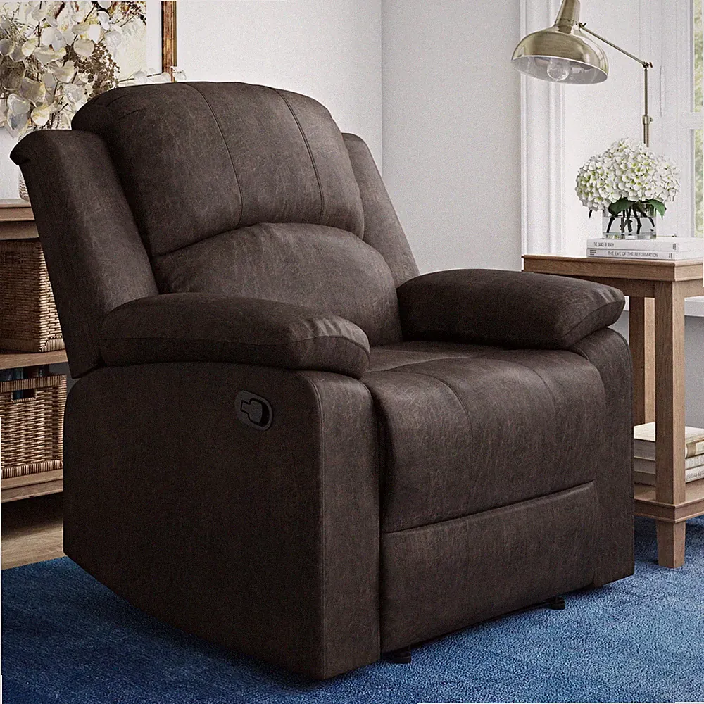 Manual Standard Recliner Arm Chair Big And Tall Brown Microfiber Lounger Seat
