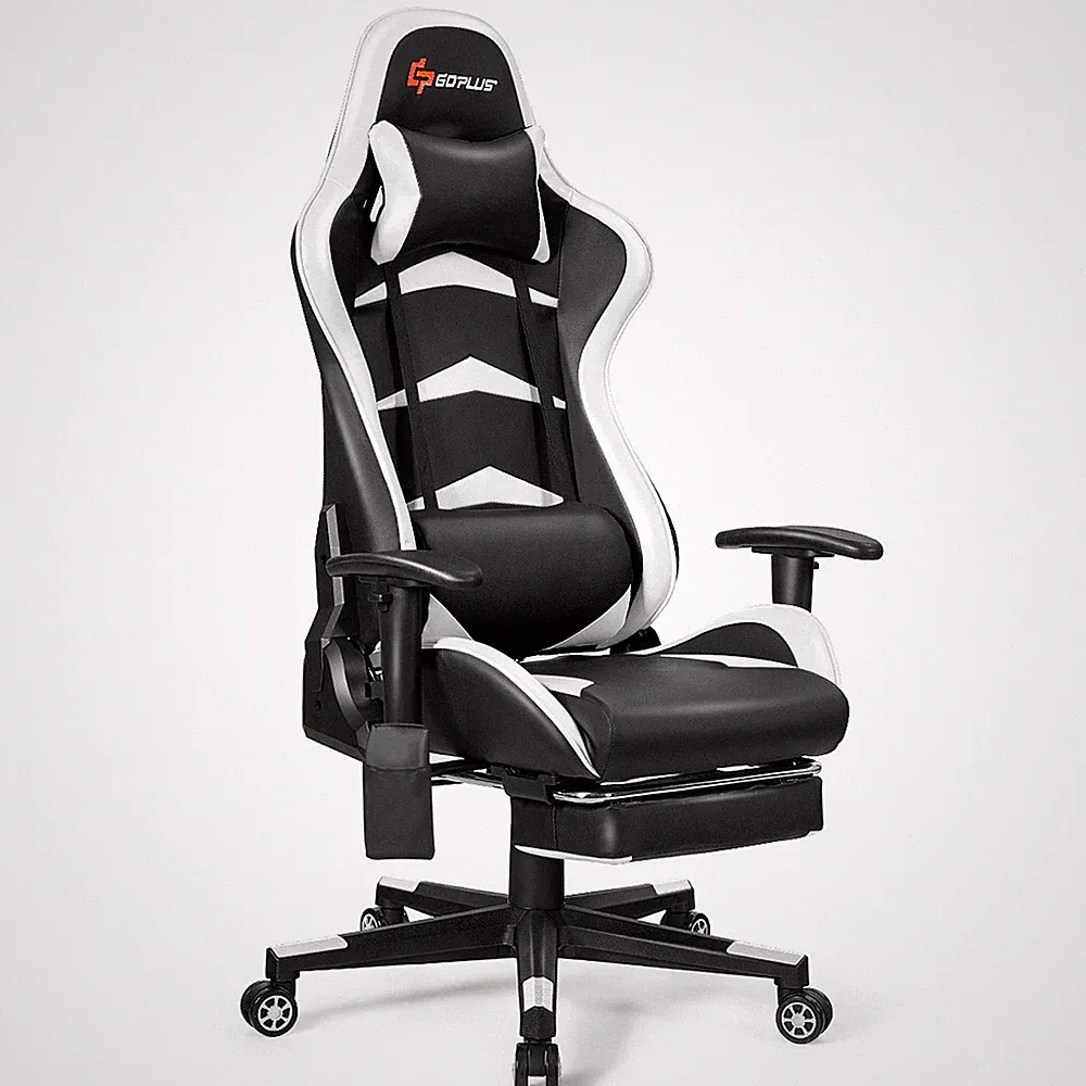 Massage Gaming Chair Racing Recliner w/Lumbar Support &Footrest Office White