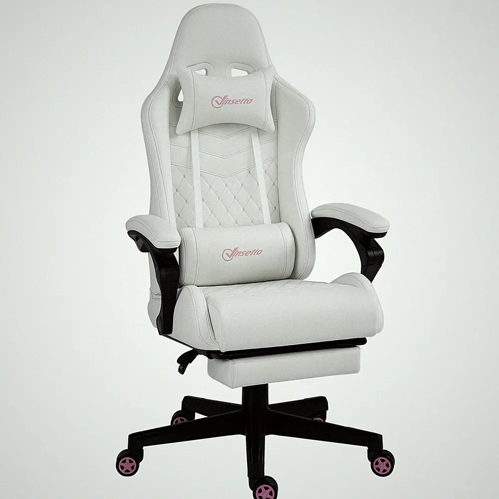 New Listing Racing Gaming Chair w/ Padded Arms, PU Leather Gamer Recliner Home Office White