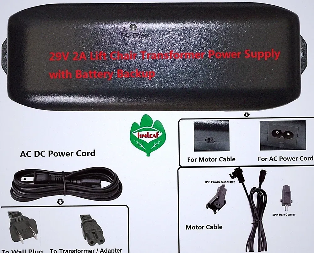 Power Recliner Transformer Charger or Okin ashley Lift Chair adapter withCables