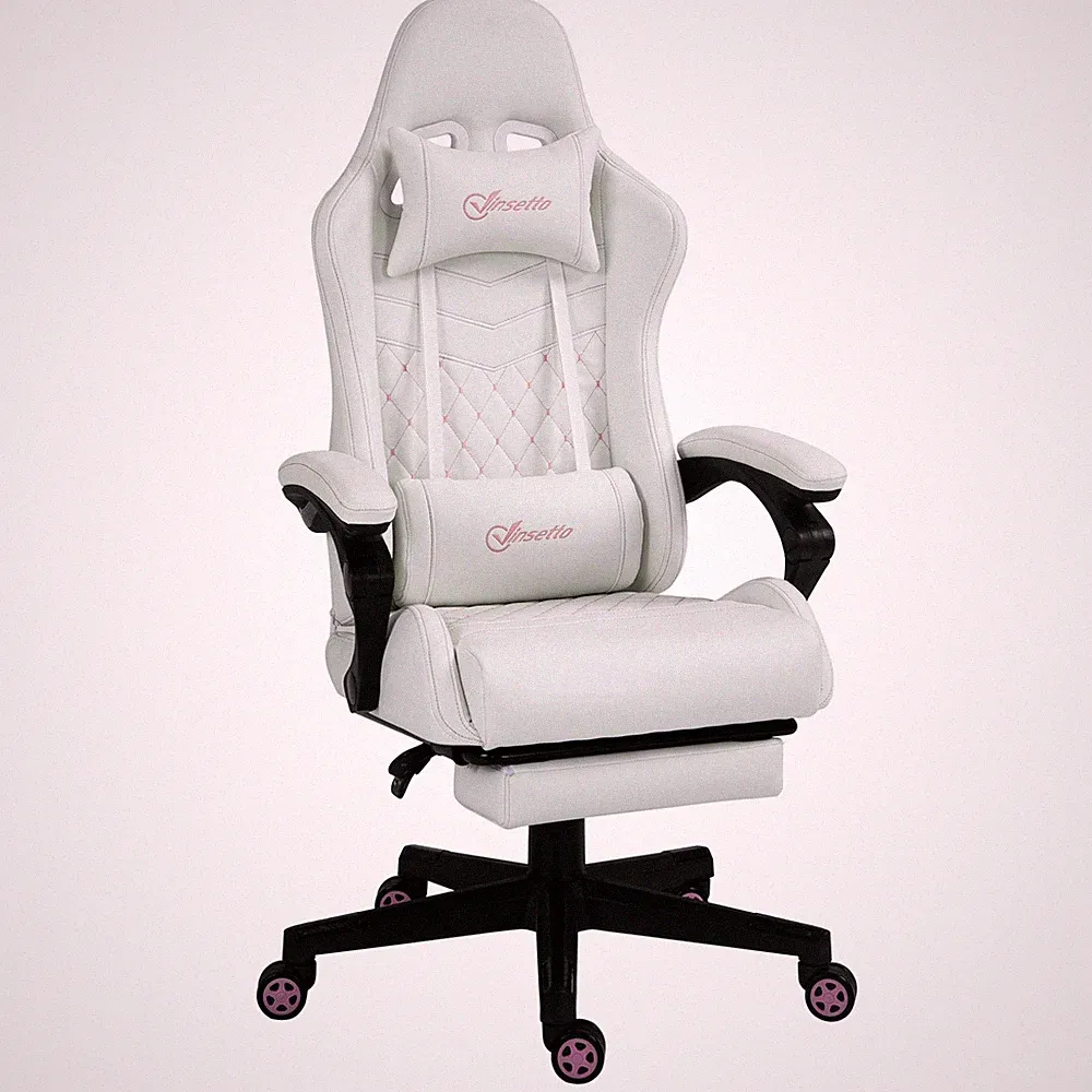 Racing Gaming Chair wArm PU Leather Gamer Recliner Home Office White