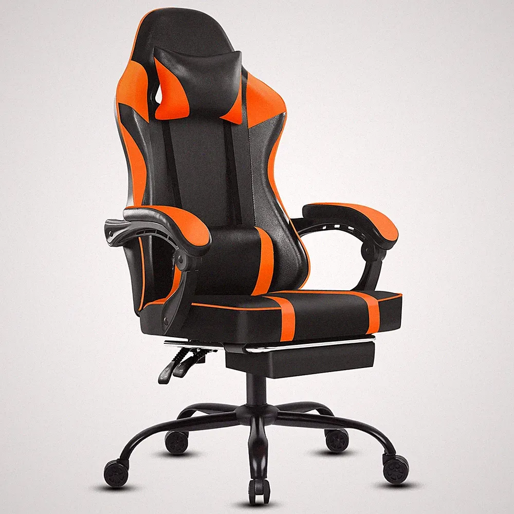 Video Game Chairs for Adults, PU Leather Gaming Chair with Footrest, 360°Swivel