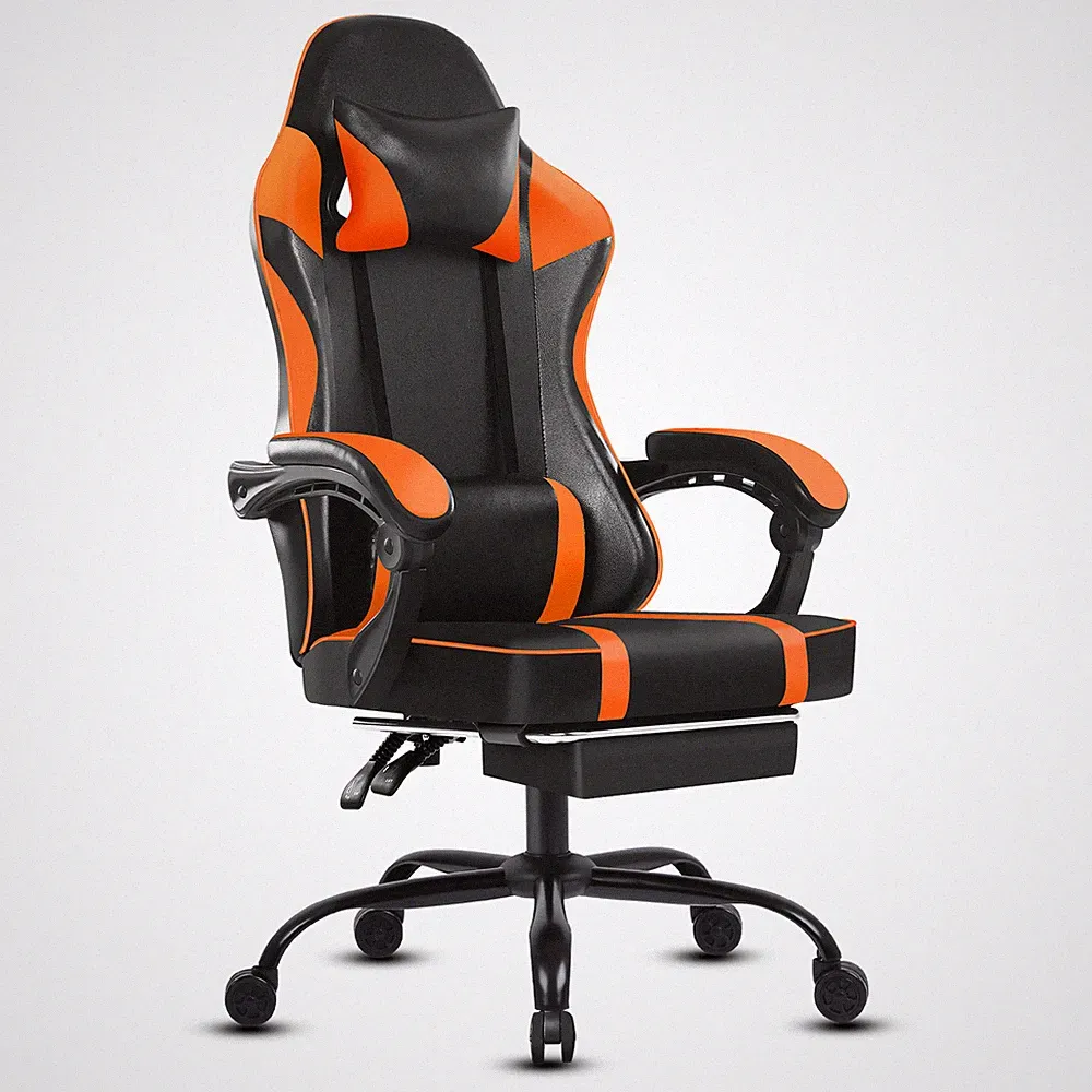 Video Game Chairs for Adults, PU Leather Gaming Chair with Footrest, 360°Swivel
