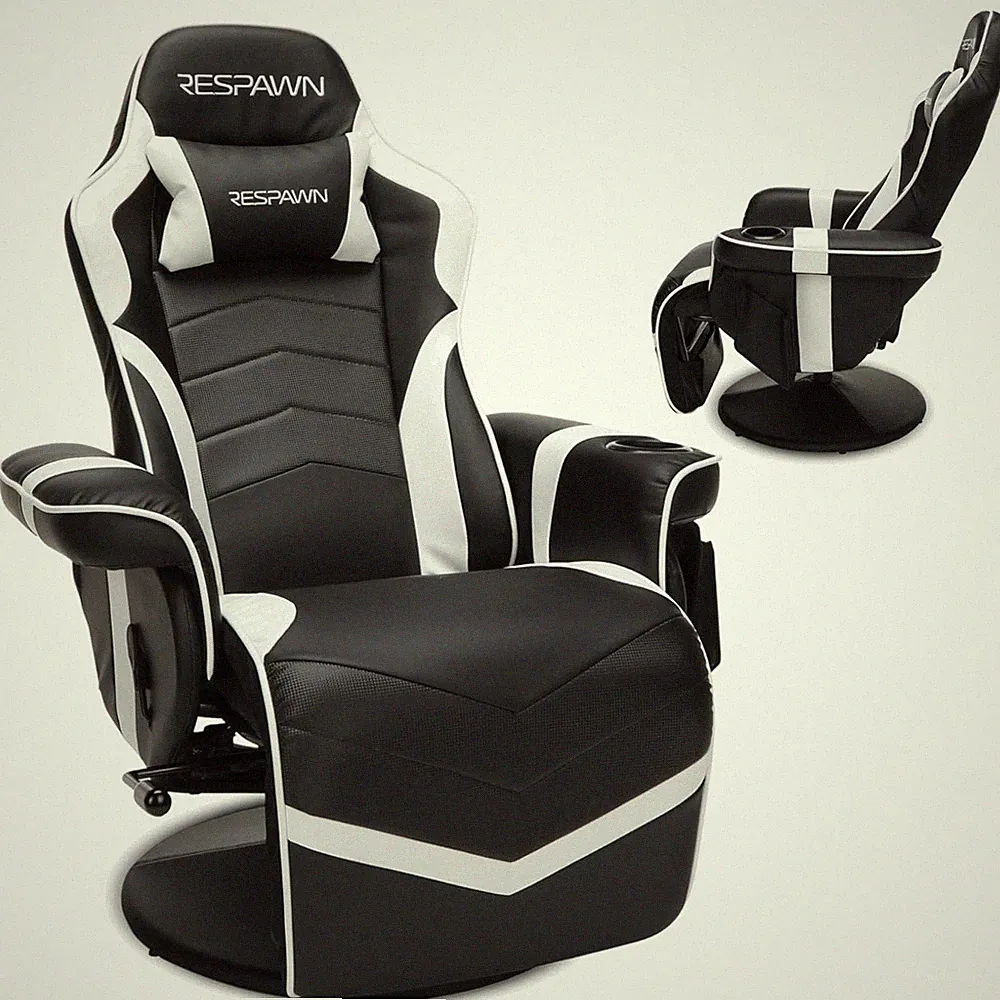 White 900 Ergonomic Gaming Recliner—Lumbar Support, Swivel, & Reclining Features