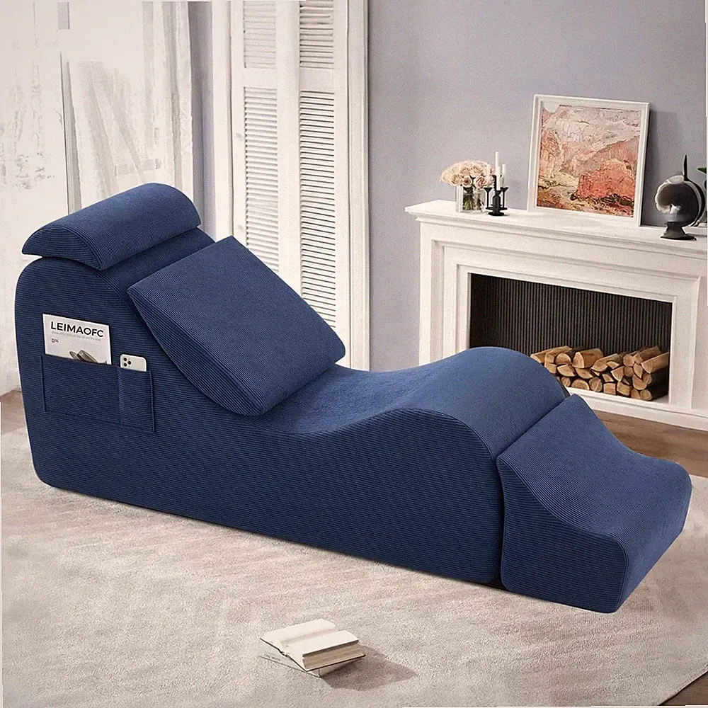 Yoga Chairs for Adults, Ergonomic Chaise Lounge Chair Indoor with Side Pocket, L
